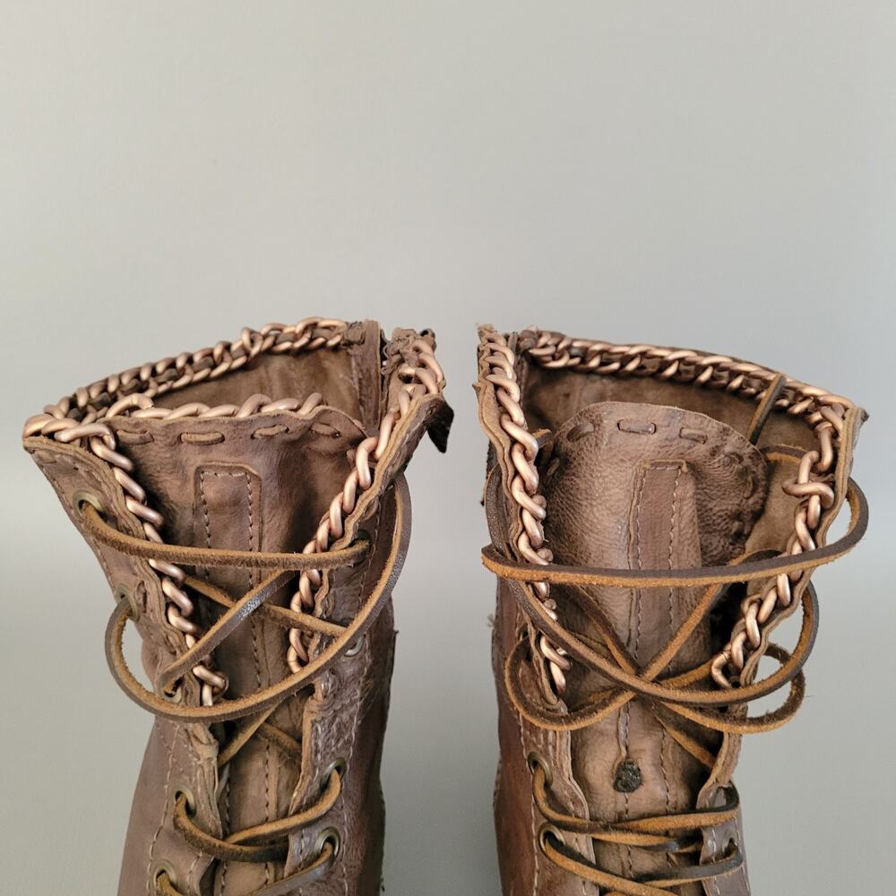 A.S.98 Airstep Brown Boho Biker Leather Chain Side Zip Size EUR 37 US 6.5-7 - Picture 8 of 12